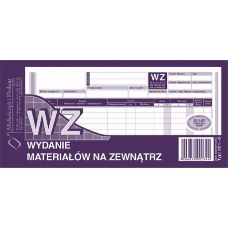 351-8 WZ wydanie materiałów na zewnątrz M&P