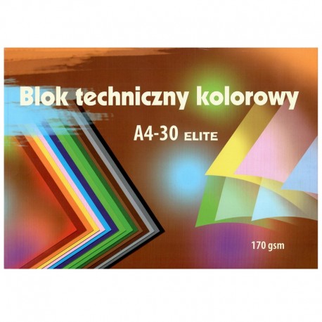 Blok techniczny kolorowy A4/30k 170g Kreska Elite