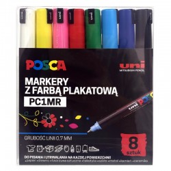 Markery z farbą plakatową x8 Uni Posca PC-1MR